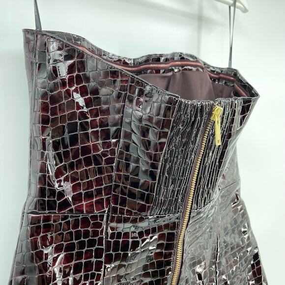 retrofete | Merida Leather Dress in Port Patent Crocodile Strapless Mini M - Picture 12 of 15
